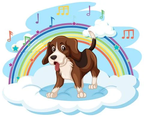 Cute dog on the cloud with rainbow Illustrazione stock