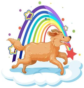 Cute dog on the cloud with rainbow Illustrazione stock