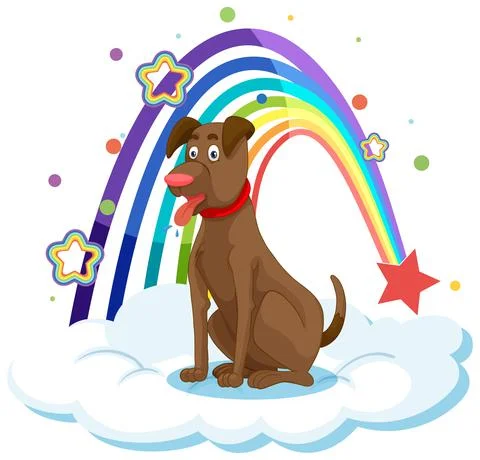 Cute dog on the cloud with rainbow Stock Illustration