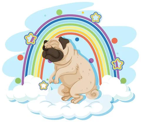 Cute dog on the cloud with rainbow Illustrazione stock