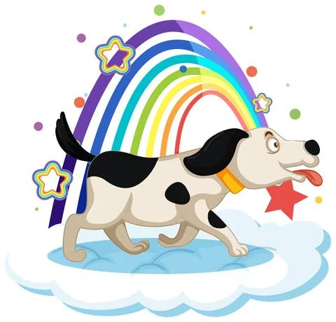Cute dog on the cloud with rainbow Illustrazione stock