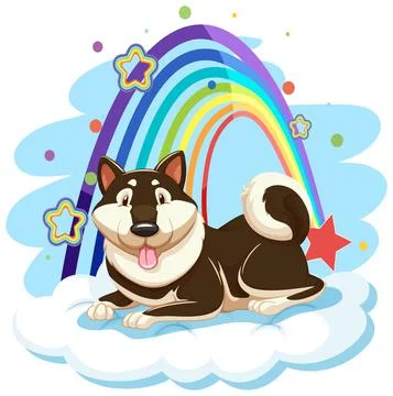 Cute dog on the cloud with rainbow Illustrazione stock