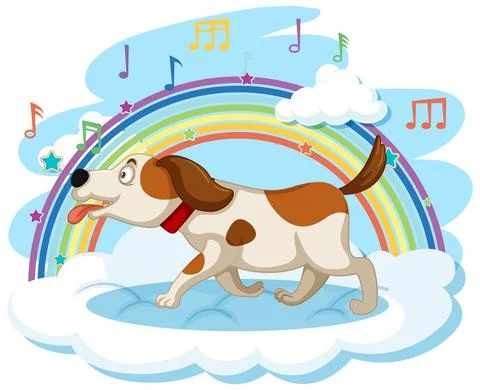 Cute dog on the cloud with rainbow イラスト素材