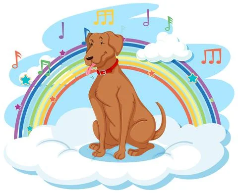 Cute dog on the cloud with rainbow Stock Illustration