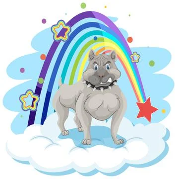 Cute dog on the cloud with rainbow 스톡 일러스트