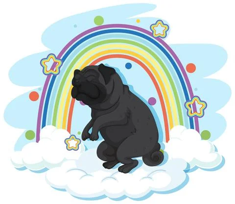 Cute dog on the cloud with rainbow 스톡 일러스트