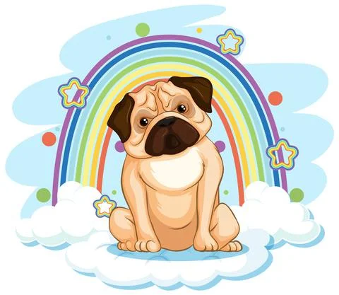 Cute dog on the cloud with rainbow Stock Illustration