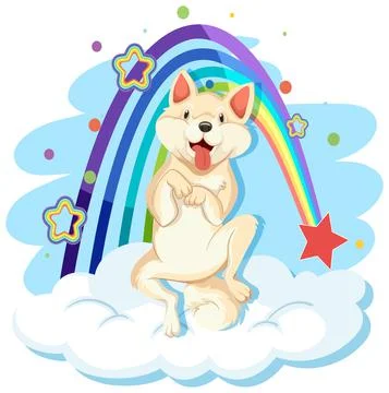 Cute dog on the cloud with rainbow Illustrazione stock