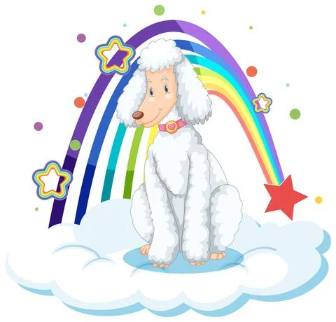 Cute dog on the cloud with rainbow 스톡 일러스트