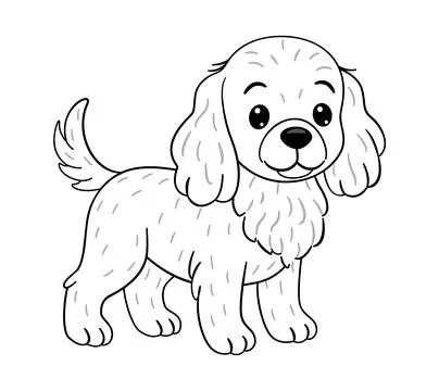 Cute dog, Cocker Spaniel standing and looking friendly with wagging tail. D.. Ilustração Stock