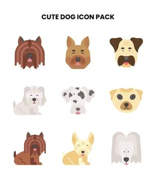 Cute Dog Flat UI Icons Pack Stock Illustration