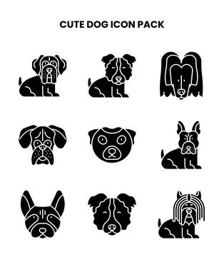 Cute Dog Glyph Vector Icons Pack Stockillustratie