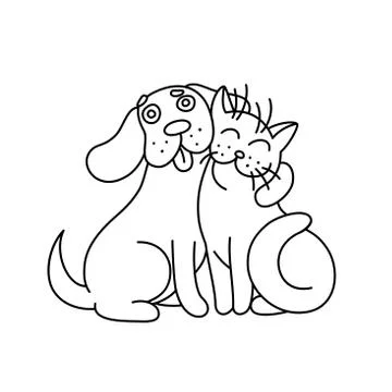 Cute dog hugs cat. vector illustration. Stock Illustration