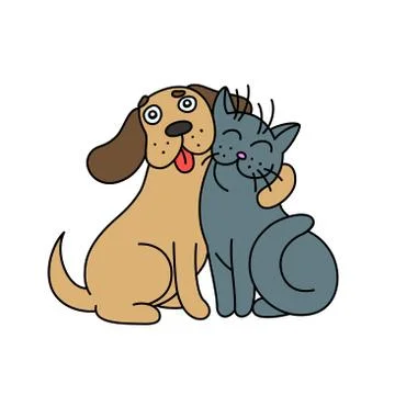Cute dog hugs cat. vector illustration. Stock Illustration