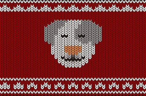 Cute dog on the knitting pattern, Happy new year, vector illustration Stock Illustration