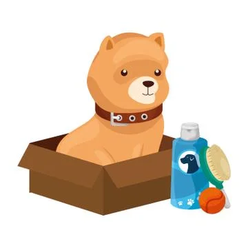Cute dog with objects for care Stock Illustration