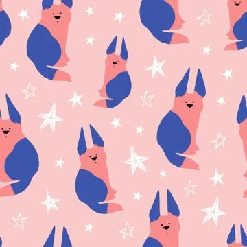 Cute Dog Pattern with Pink Background and Stars. Can be used for textile, pos Illustrazione stock
