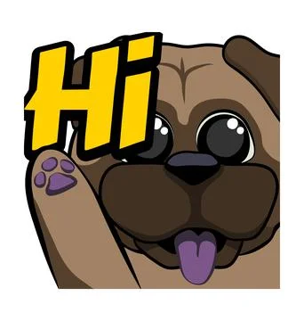 Cute dog - Pug waving - Hi emote Stock Illustration