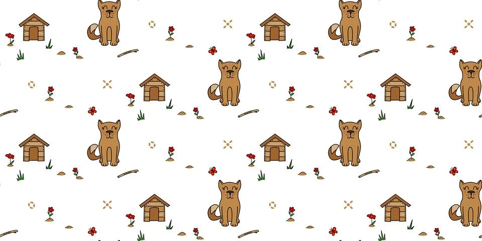 Cute dog seamless pattern. Creative kids texture with funny animals. Vector Stock-Illustration