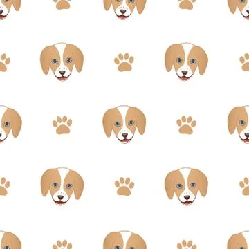 Cute Dog Seamless Pattern Vector Stock Illustration
