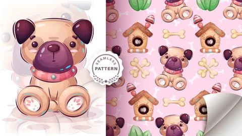 Cute dog seat - seamless pattern Stock Illustration