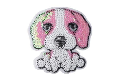 Cute dog sequin patch isolated on white background Stock Photos