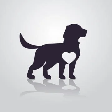 Cute dog silhouette with white heart cartoon animal isolated full length Stock Illustration