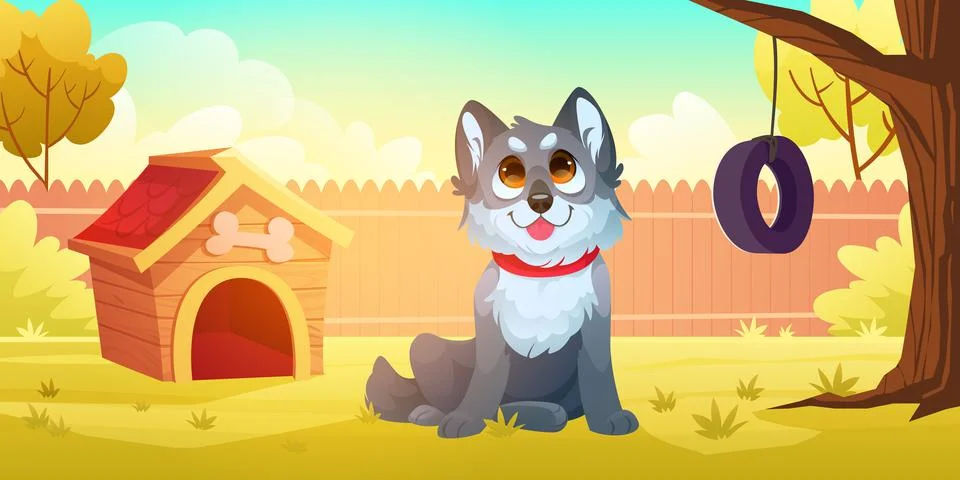 Cute dog sitting on backyard Stock Illustration