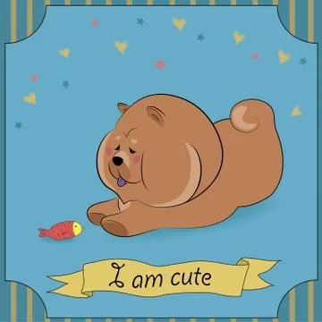 Cute dog with small fish Stock Illustration