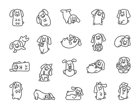 Cute dog with a smiling face. Coloring Page. Stock Illustration