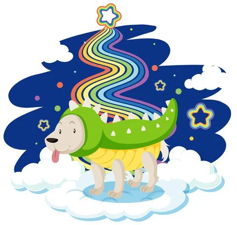 Cute dog standing on the cloud with rainbow Illustrazione stock