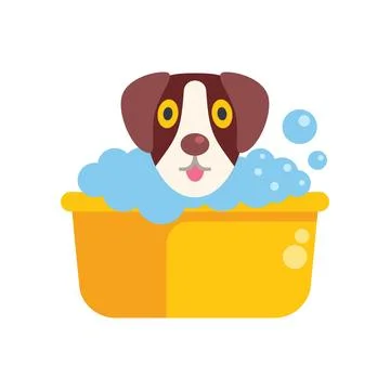 Cute dog taking bath having fun covered in soap foam bubbles Stock Illustration