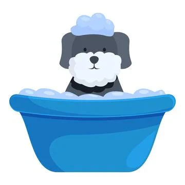 Cute dog taking a bath with soap and bubbles 스톡 일러스트