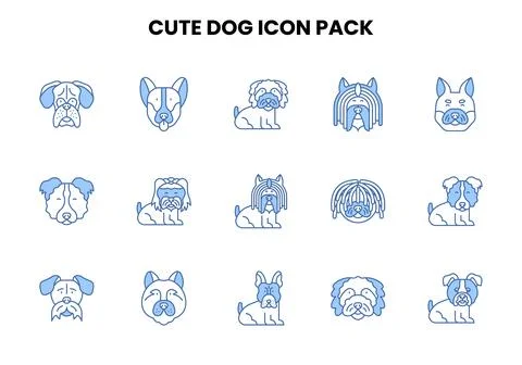 Cute Dog Two Colour Bundle Icons Pack Stock Illustration
