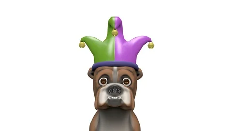 Cute dog wearing jester's cap - 3d looping animation on white. Stock Footage 86742663