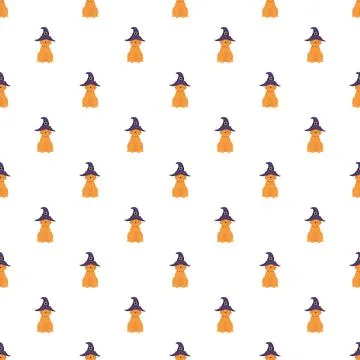 Cute dog wearing witch hat seamless pattern Stock Illustration