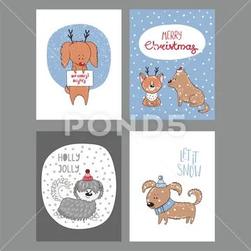 Cute dog winter holidays greeting cards Stock Illustration