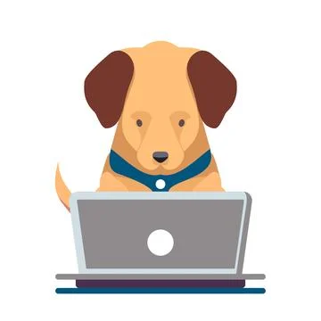 Cute dog working with laptop vector illustration Stock-Illustration