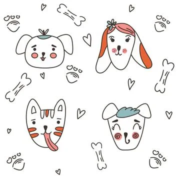 Cute dogs doodle vector set Stock Illustration