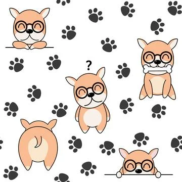 Cute Dogs pattern, different dogs seamless wallpaper. Stock Illustration