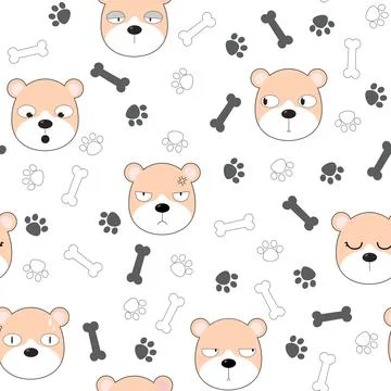 Cute Dogs pattern, different dogs seamless wallpaper. Stock Illustration