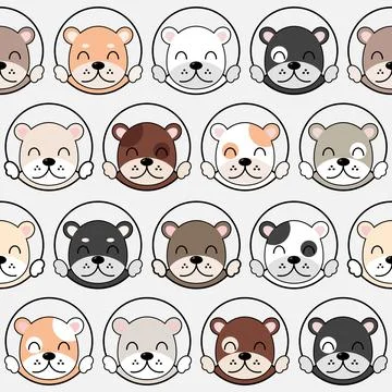 Cute Dogs pattern, different dogs seamless wallpaper. Stock Illustration