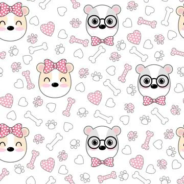 Cute Dogs pattern, different dogs seamless wallpaper. Stock Illustration