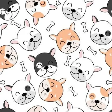 Cute Dogs pattern, different dogs seamless wallpaper. Stock Illustration