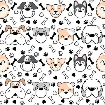 Cute Dogs pattern, different dogs seamless wallpaper, Celebrations and Valent Stock Illustration