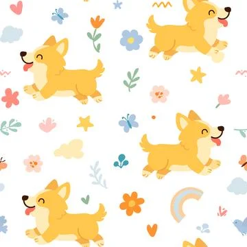 Cute dogs seamless pattern.  dog pattern design in hand-drawn style.  animal Stock Illustration