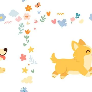 Cute dogs seamless pattern.  dog pattern design in hand-drawn style.  animal Stock Illustration