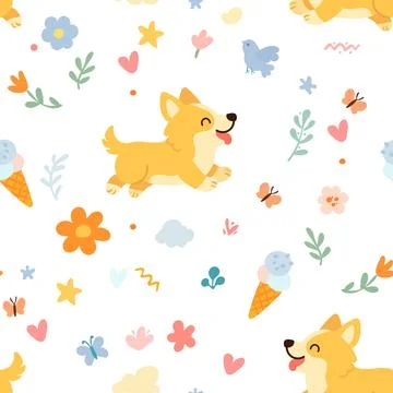 Cute dogs seamless pattern.  dog pattern design in hand-drawn style.  animal Stock Illustration