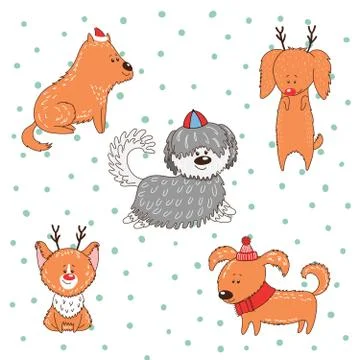 Cute dogs in winter Stock Illustration