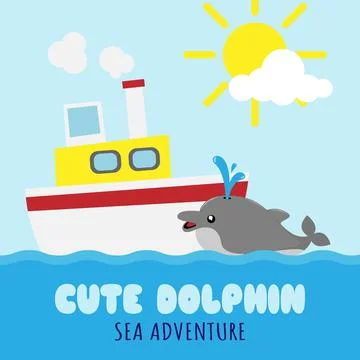 Cute dolphin adventure Stock Illustration